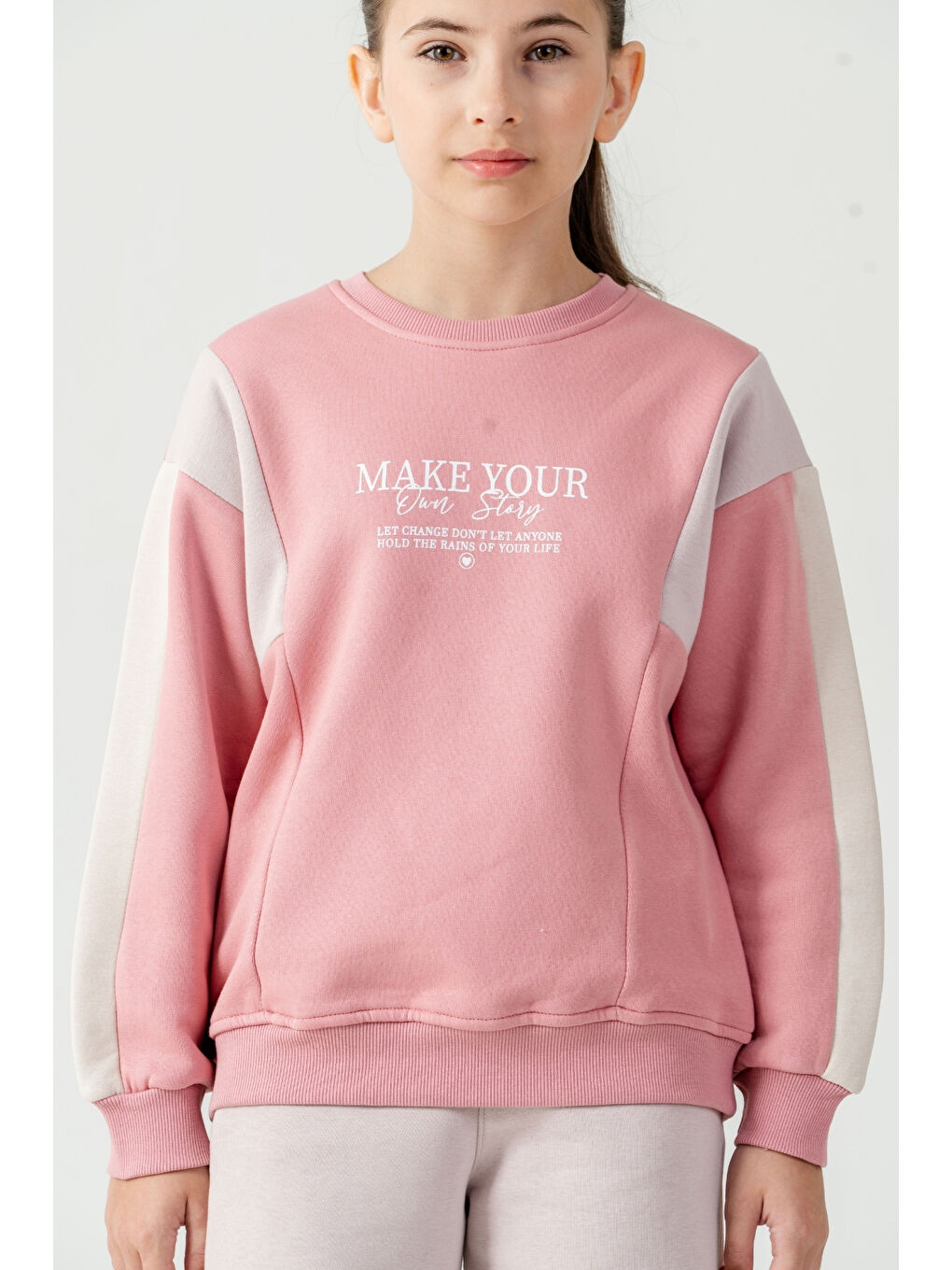 Pembe Kız Çocuk Make Your Baskılı 3 İplik Kalın Kışlık Eşofman Takımı Ak4227-4