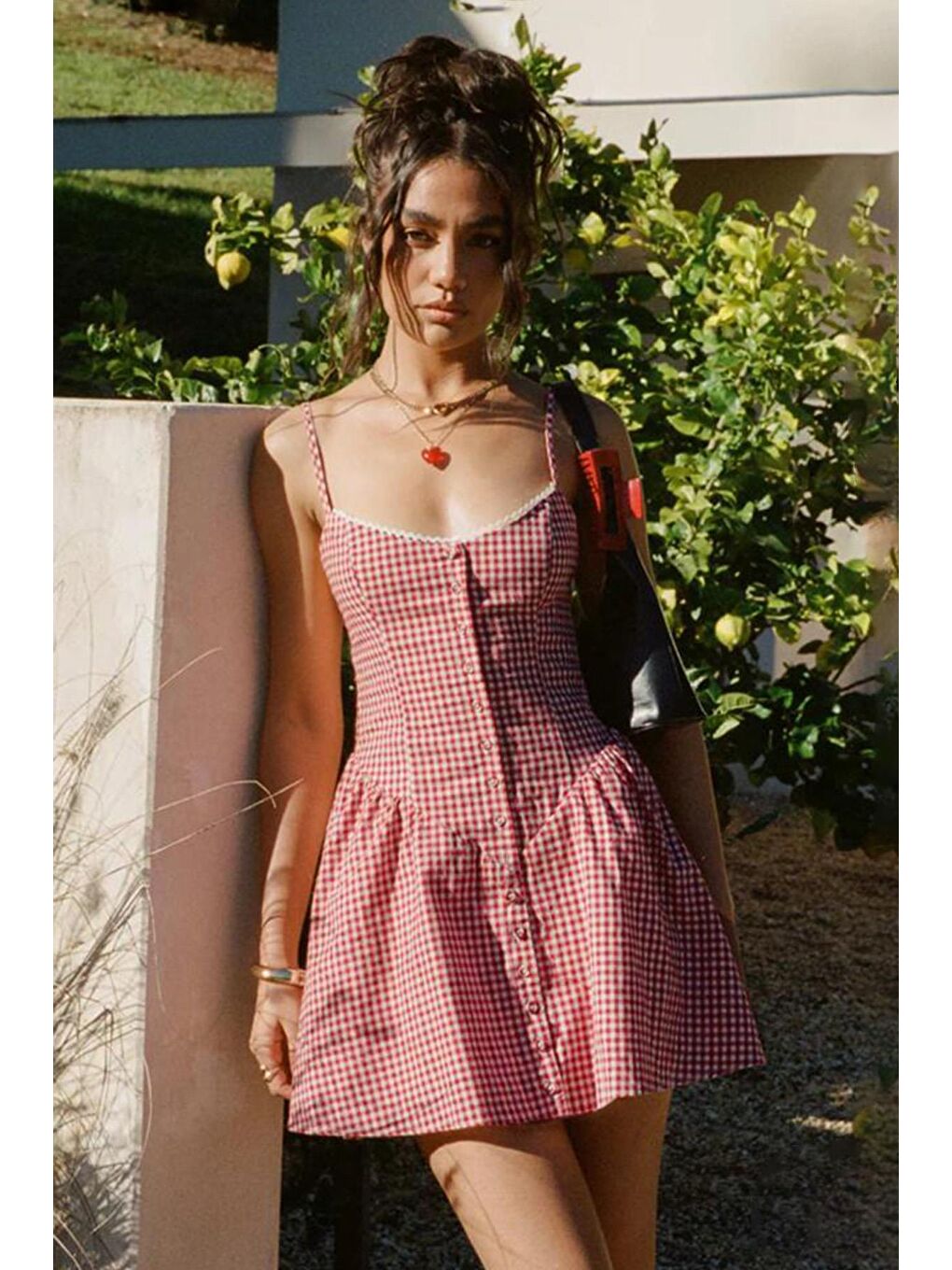 Kırmızı Pötikareli Kadın Mini Elbise Mg2387