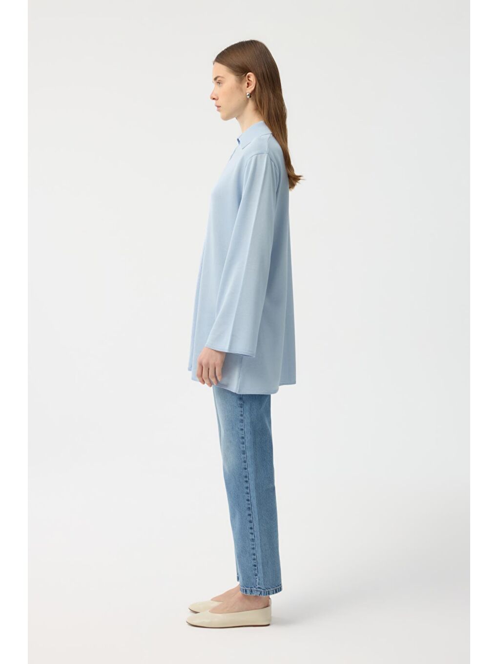 Düğmeli İnce Triko Hırka Mavi-3