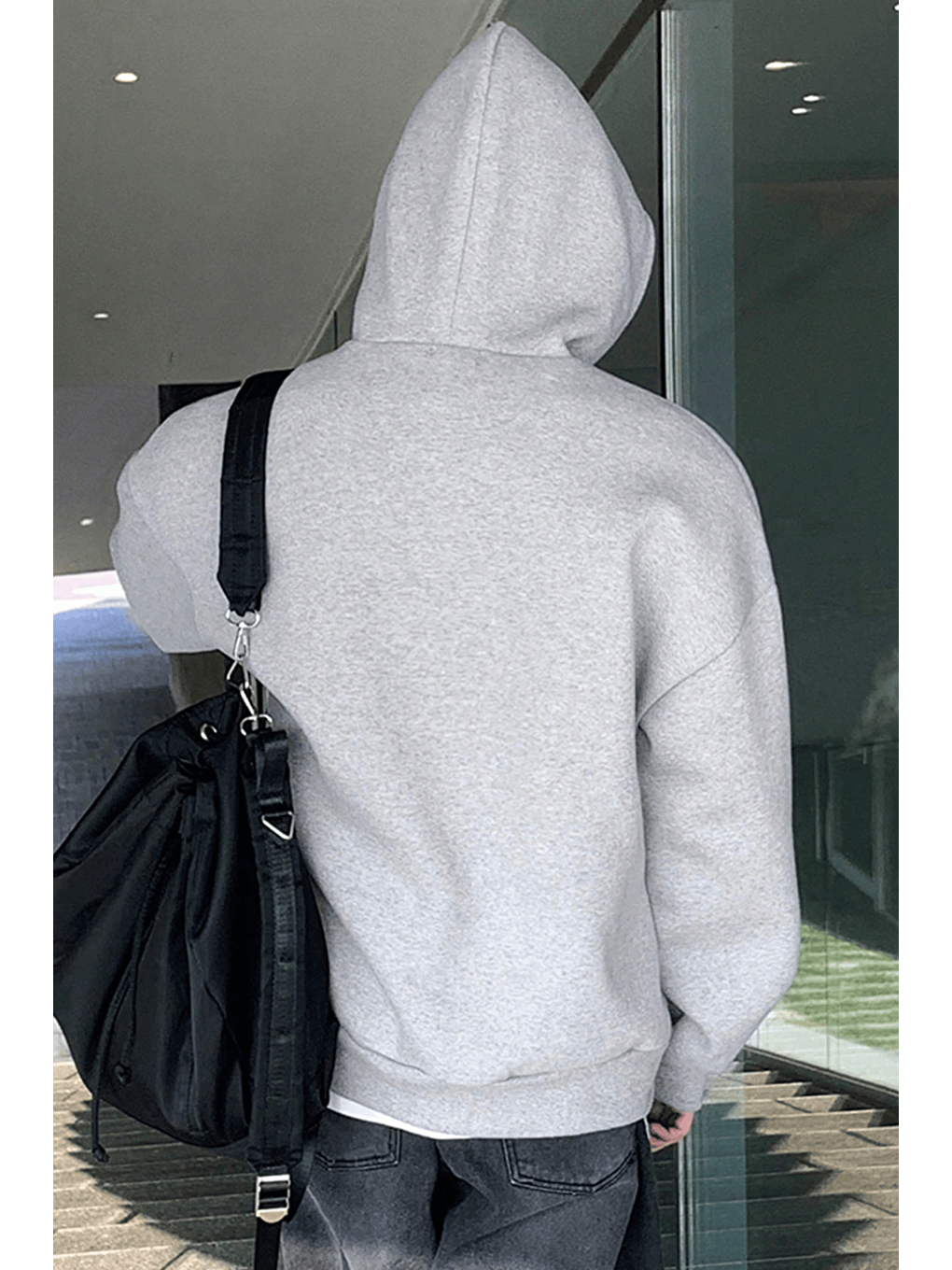 Gri Erkek Sweatshirt Kanguru Cepli İçi Polarlı 3 İplik Kapüşonlu Oversize Sweatshirt KANGU-2
