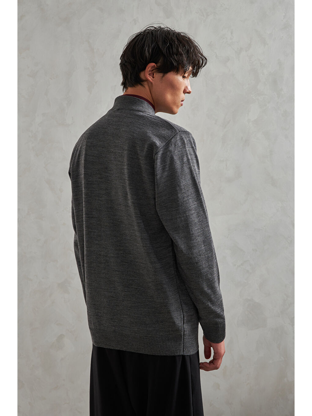 Antrasit Erkek Yarım Balıkçı Oversize Basıc Triko Kazak-2