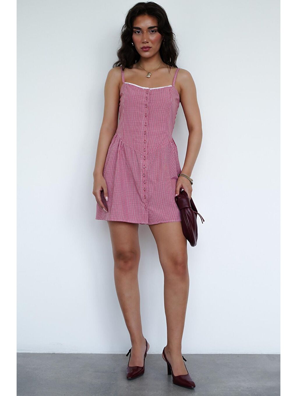 Kırmızı Pötikareli Kadın Mini Elbise Mg2387-6