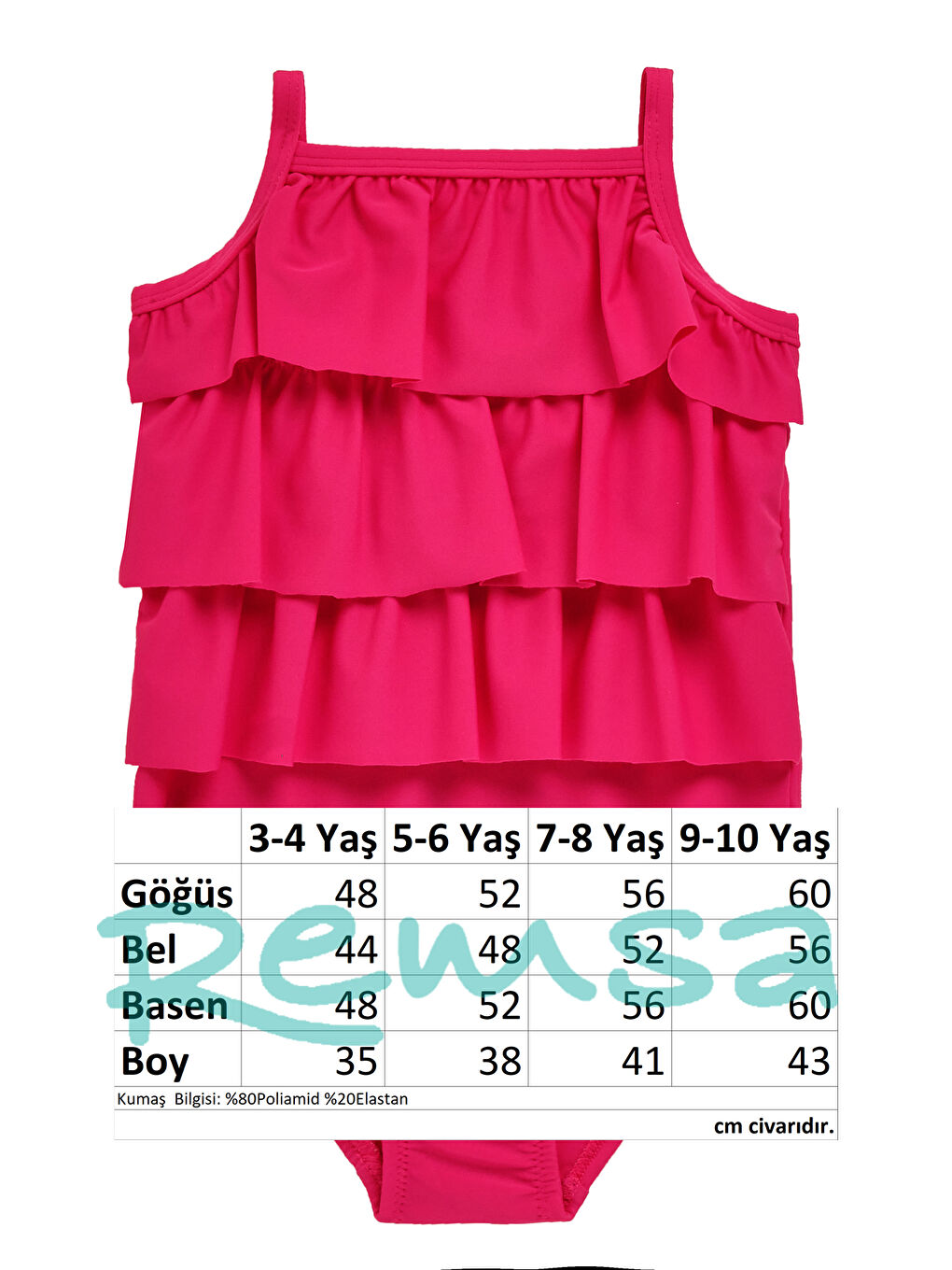 Fuşya UV Korumalı Askılı Mayo Kız Bebek Yüzücü Mayo 5108 Pembe-3