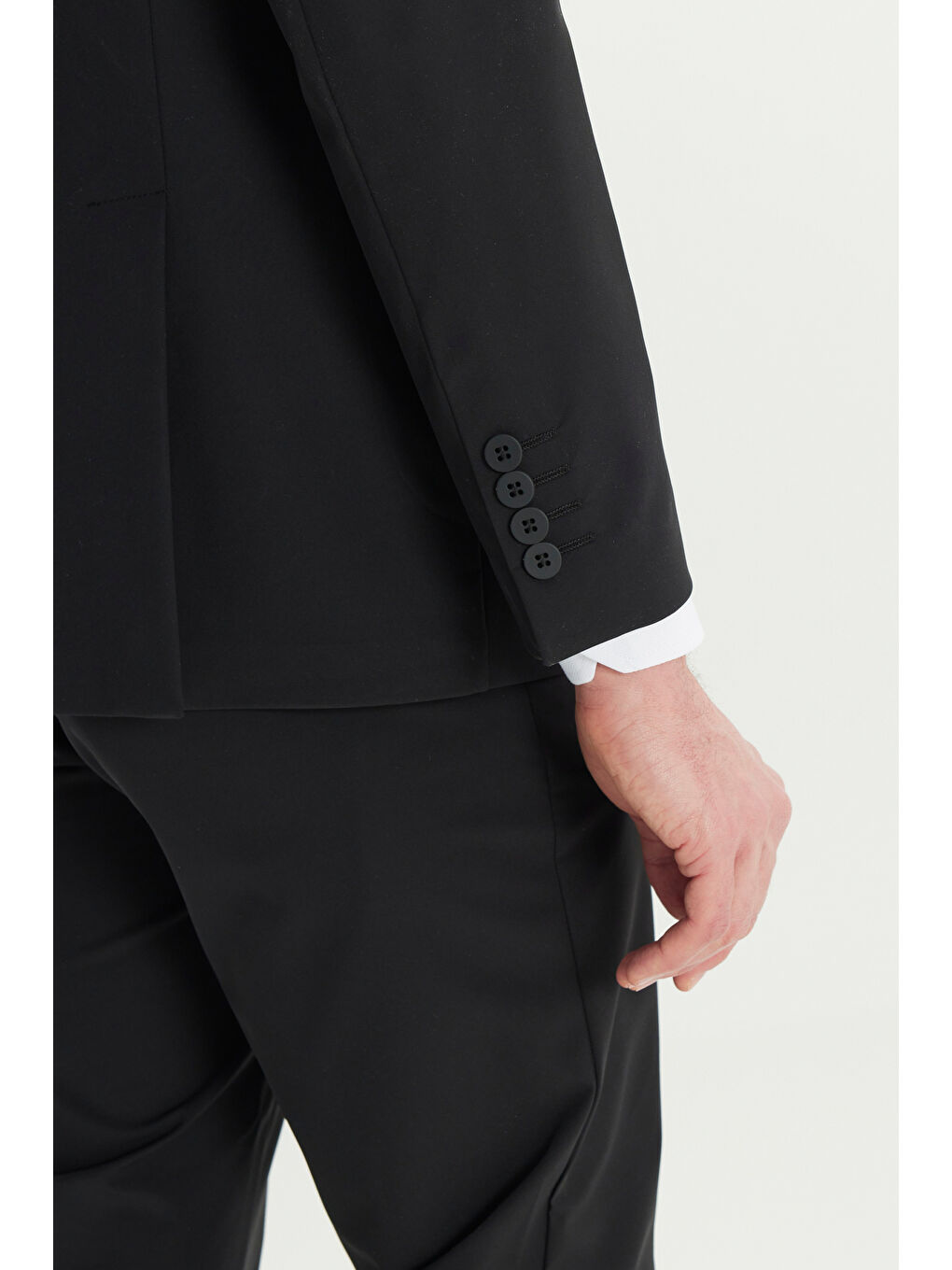 Erkek Siyah Slim Fit Dar Kesim Mono Yaka Kapak Cepli Esnek Takım Elbise-6