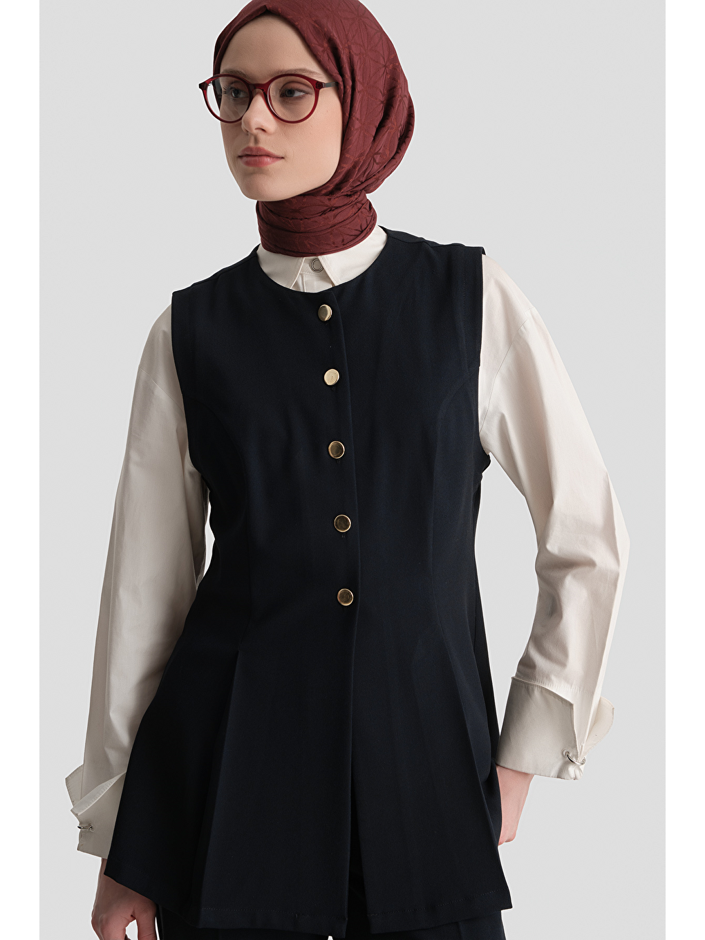 Fitted Yelekli Takım Lacivert-1