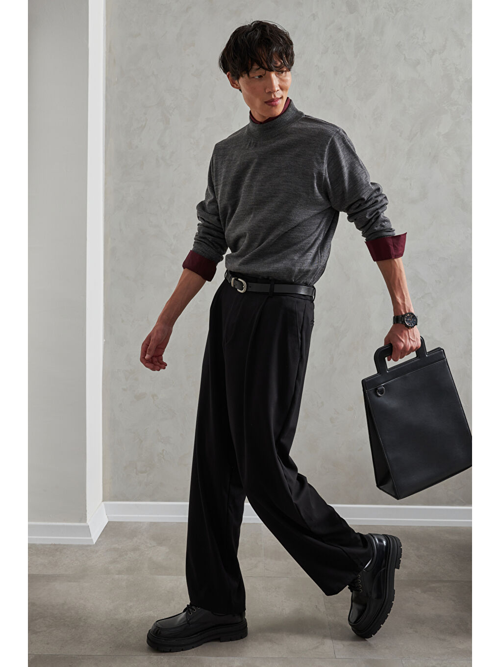 Antrasit Erkek Yarım Balıkçı Oversize Basıc Triko Kazak-4