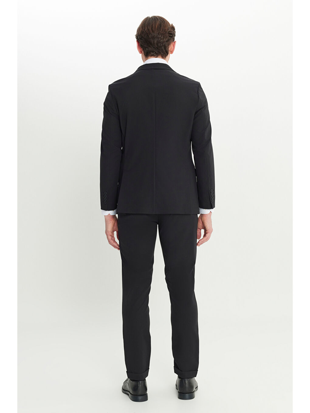 Erkek Siyah Slim Fit Dar Kesim Mono Yaka Kapak Cepli Esnek Takım Elbise-7