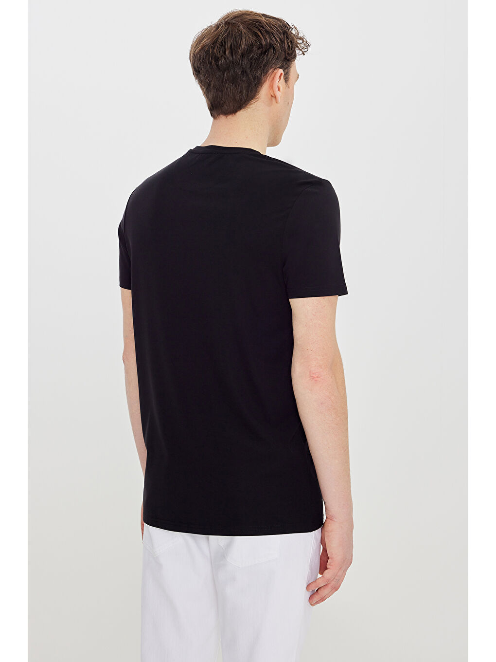 Erkek Siyah Yumuşak Dokulu Slim Fit Bisiklet Yaka Esnek Tişört-4