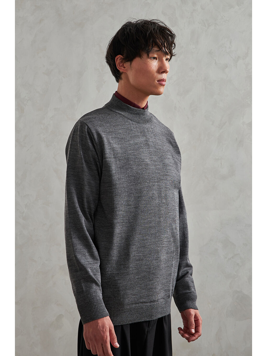 Antrasit Erkek Yarım Balıkçı Oversize Basıc Triko Kazak-5