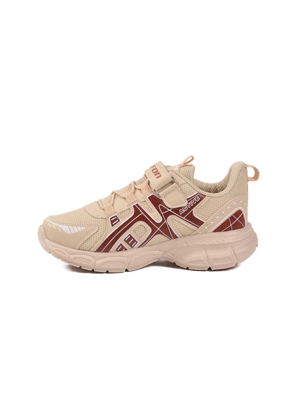 Bej Kahve Cırtlı Fileli Hafif Unisex Çocuk Spor Ayakkabı Ruffon F-1