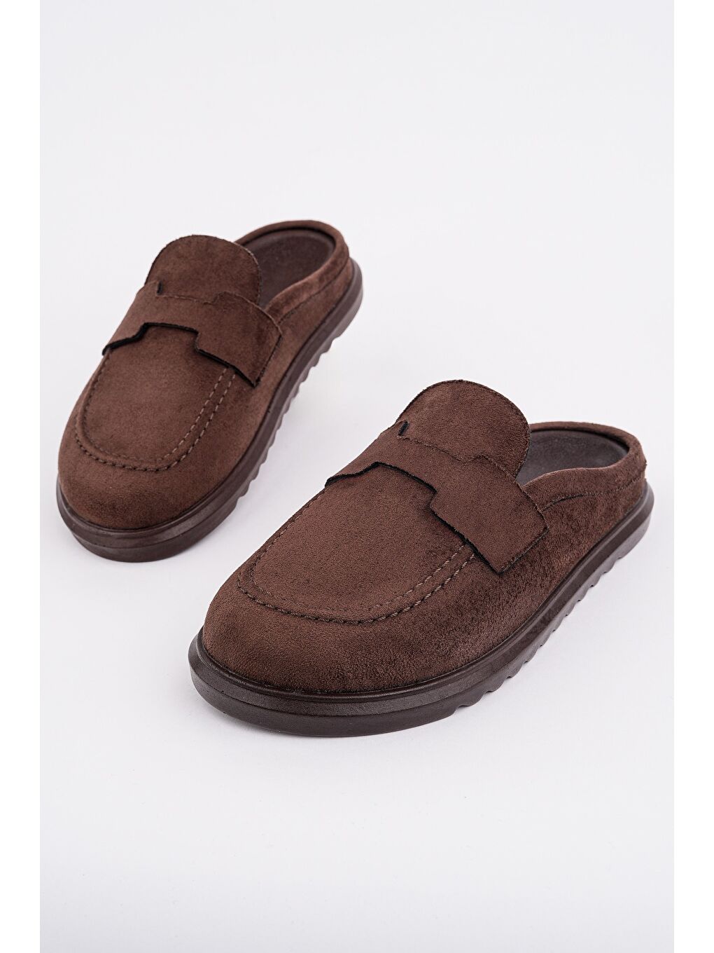 Kahverengi VİNTAGE Süet Deri Günlük Rahat Önü Kapalı Kadın Loafer Terlik-2