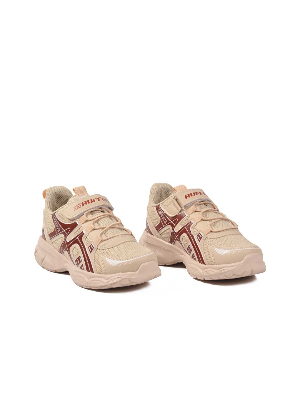 Bej Kahve Cırtlı Fileli Hafif Unisex Çocuk Spor Ayakkabı Ruffon F-2