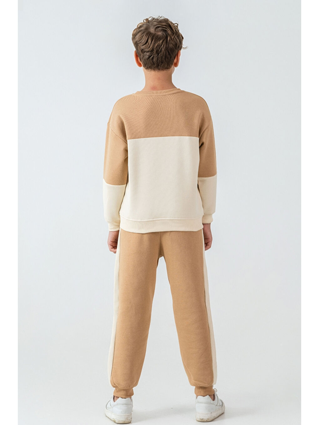 Bej Erkek Çocuk Brooklyn Skat Clup Baskılı 3 İplik Kalın Kışlık Eşofman Takımı Ak4228-4