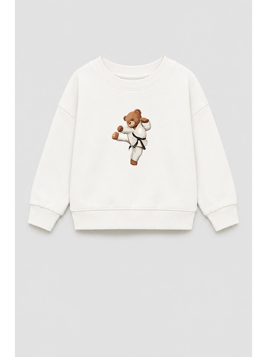 Ekru Erkek Çocuk Ayıcık Baskılı 3 İplik Kumaş Pamuklu Sweatshirt