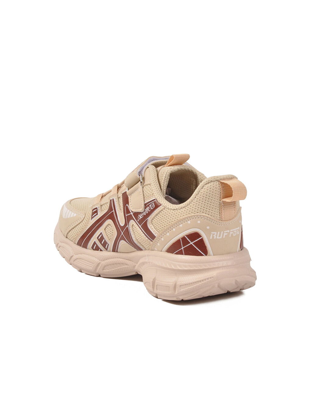 Bej Kahve Cırtlı Fileli Hafif Unisex Çocuk Spor Ayakkabı Ruffon F-3