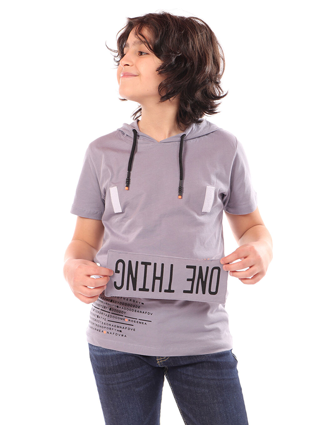 Gri Erkek Çocuk Baskılı Tişört-1