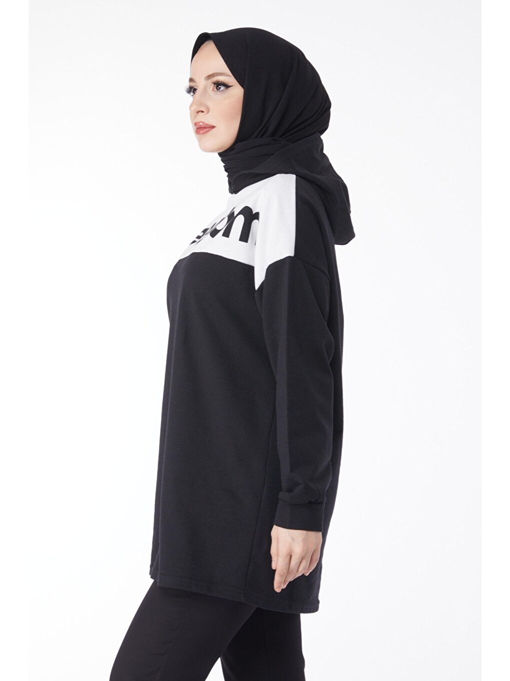 TOFİSA Siyah Düz Kapşonlu Yaka Kadın Siyah Baskılı Kapşonlu Sweatshirt - 13134 - 3