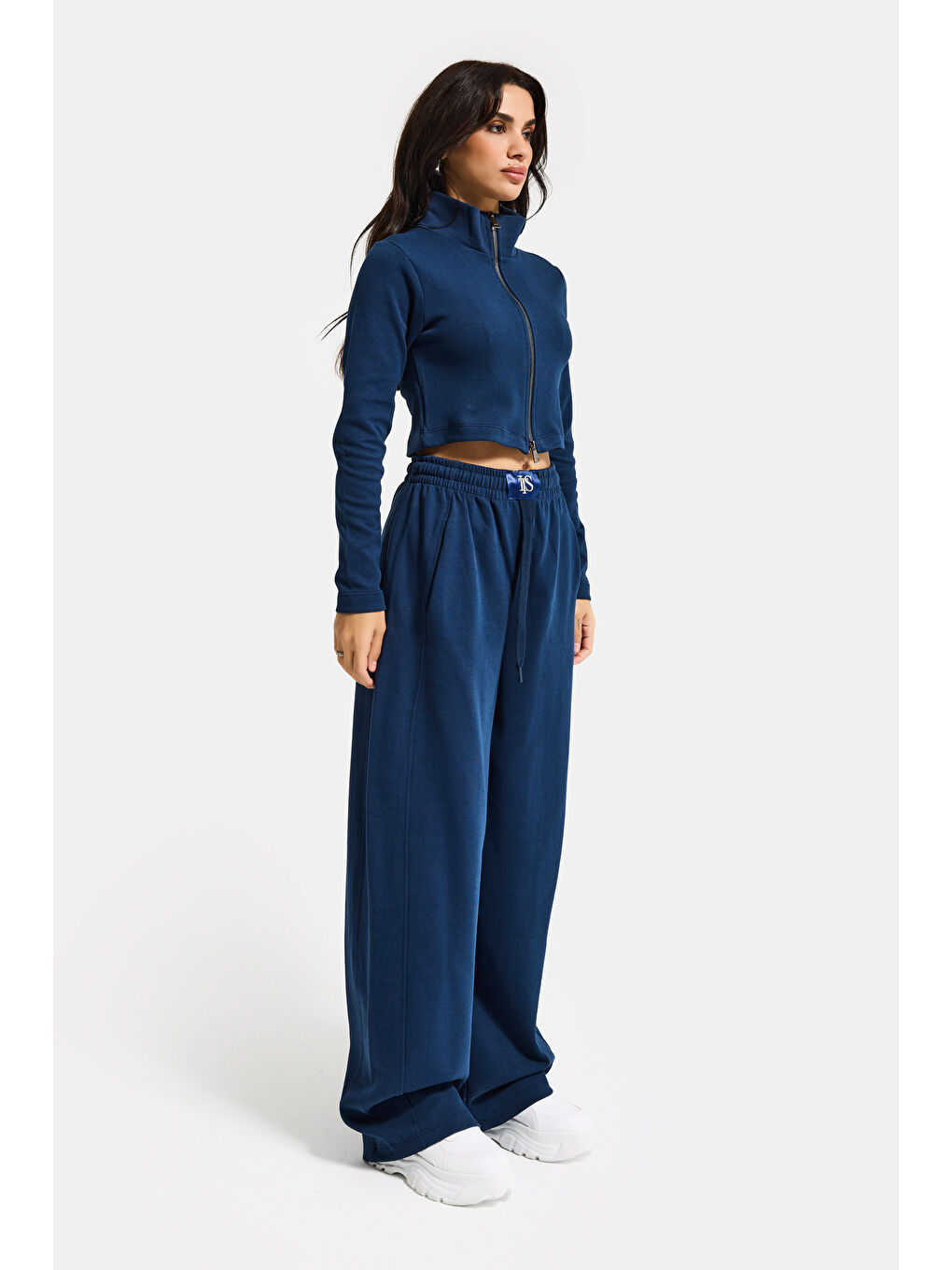 Kadın Lacivert Renk w5-56 Örme Kumaş Eşofman ve Fermuarlı Sweatshirt Alt Üst 2'li Kombin Takım-2