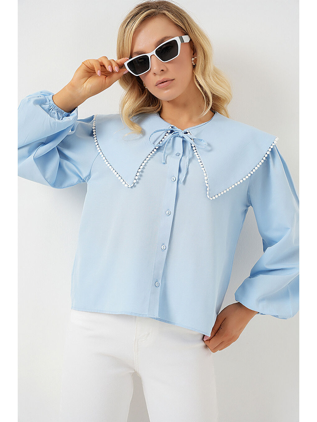 Kadın Bebe Yaka Gömlek 20314 - Mavi-1