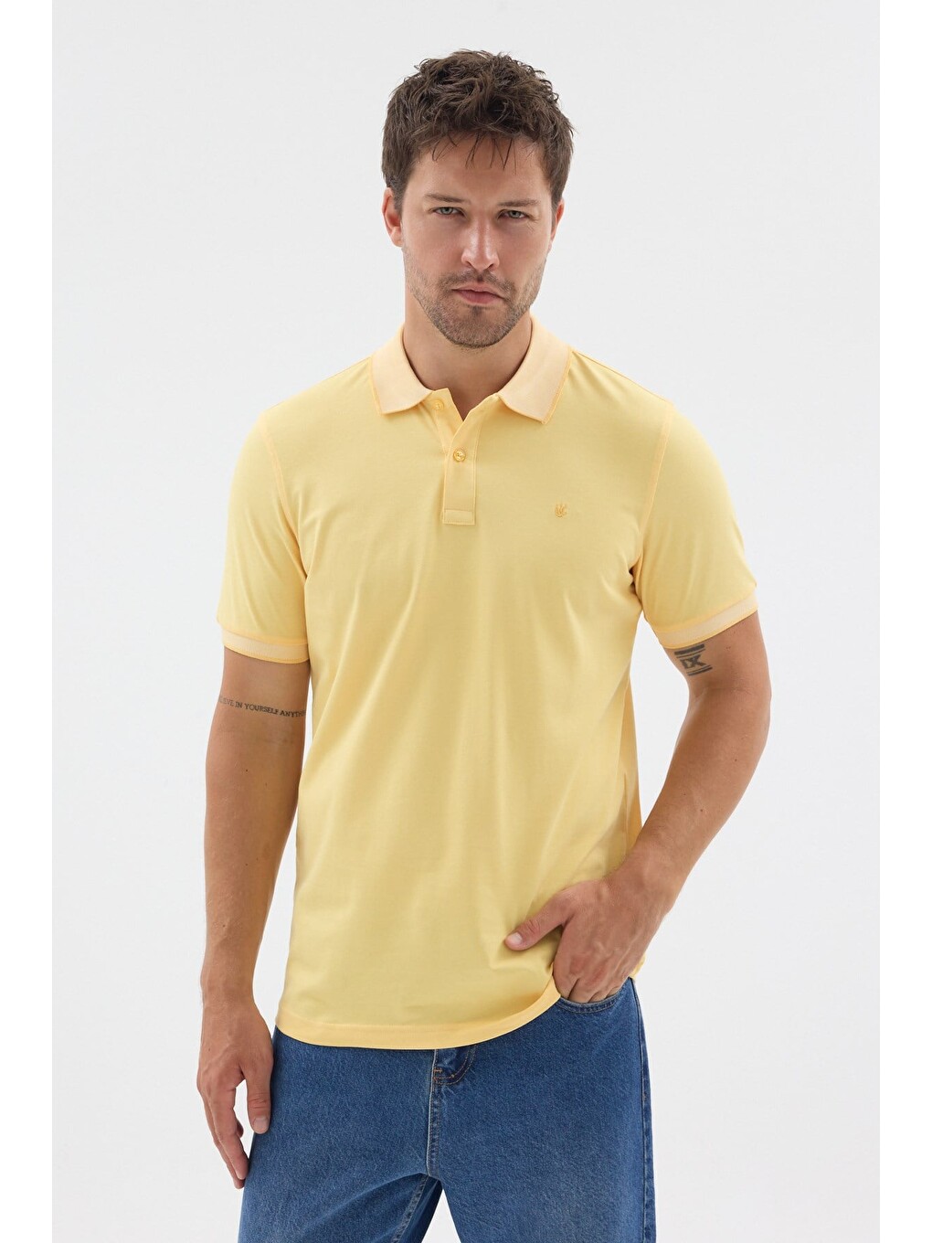 Sarı Polo Yaka Pike Kısa Kol Slim Fit %100 Pamuk Tişört 1011260171