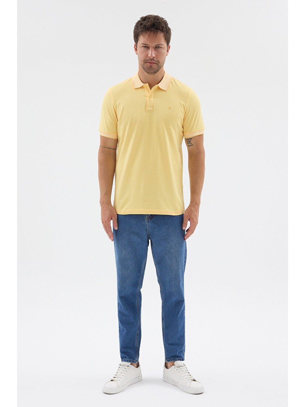 Sarı Polo Yaka Pike Kısa Kol Slim Fit %100 Pamuk Tişört 1011260171-1