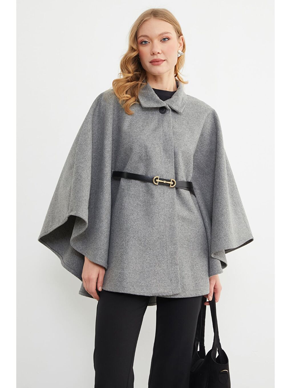 Antrasit Kemerli Polo Yaka Kaşe Panço