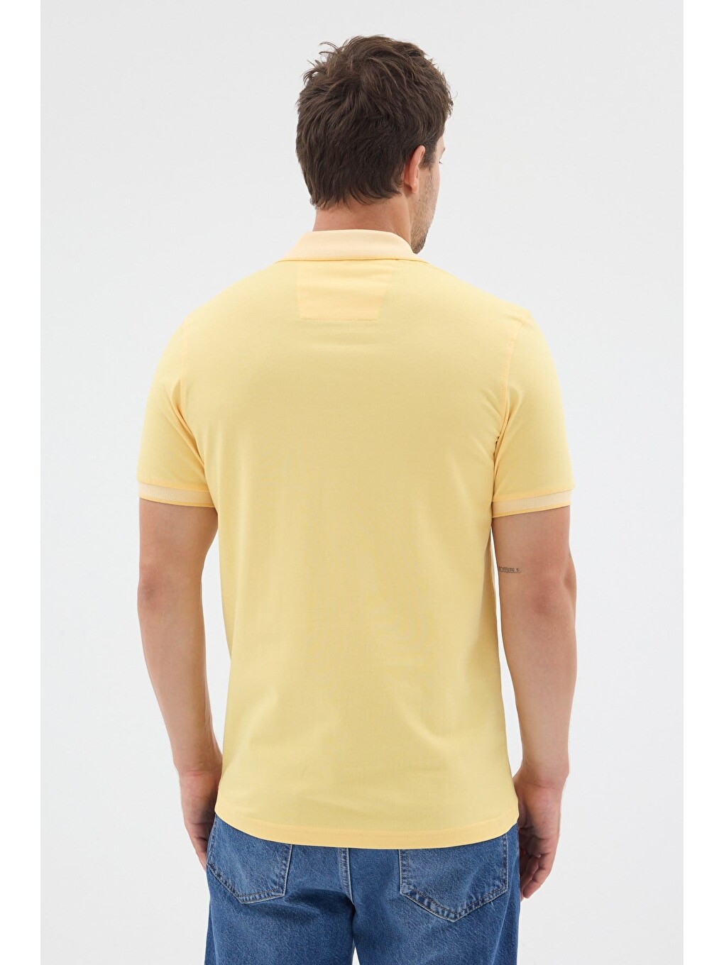 Sarı Polo Yaka Pike Kısa Kol Slim Fit %100 Pamuk Tişört 1011260171-4