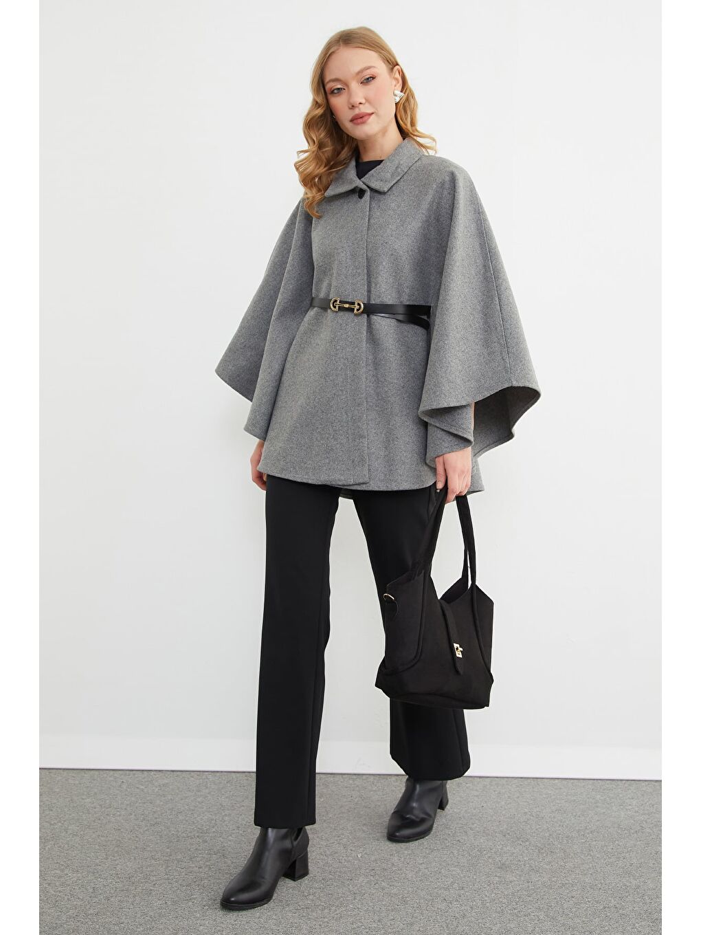 Antrasit Kemerli Polo Yaka Kaşe Panço-1