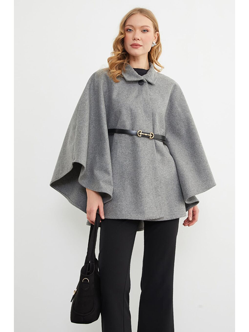 Antrasit Kemerli Polo Yaka Kaşe Panço-2