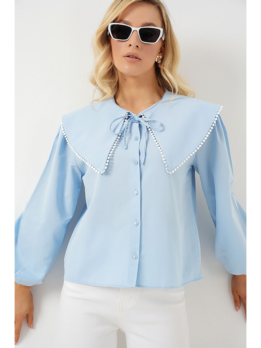 Kadın Bebe Yaka Gömlek 20314 - Mavi-2