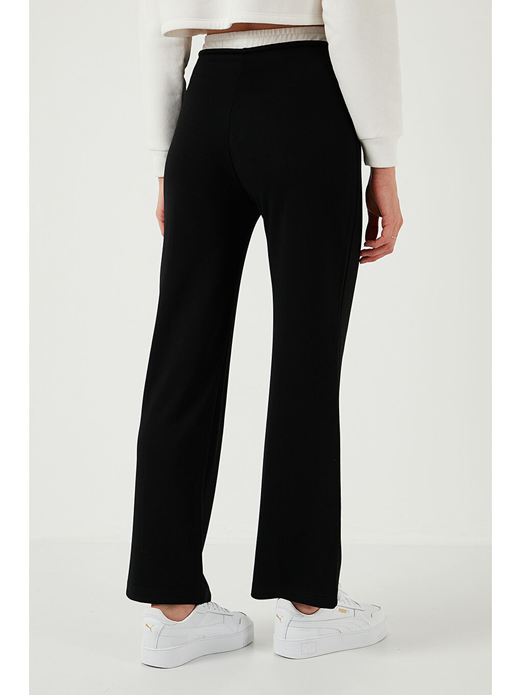 Siyah Streç Slim Fit Yüksek Bel Geniş Paça Çimalı Kadın Eşofman Altı 5866078-6