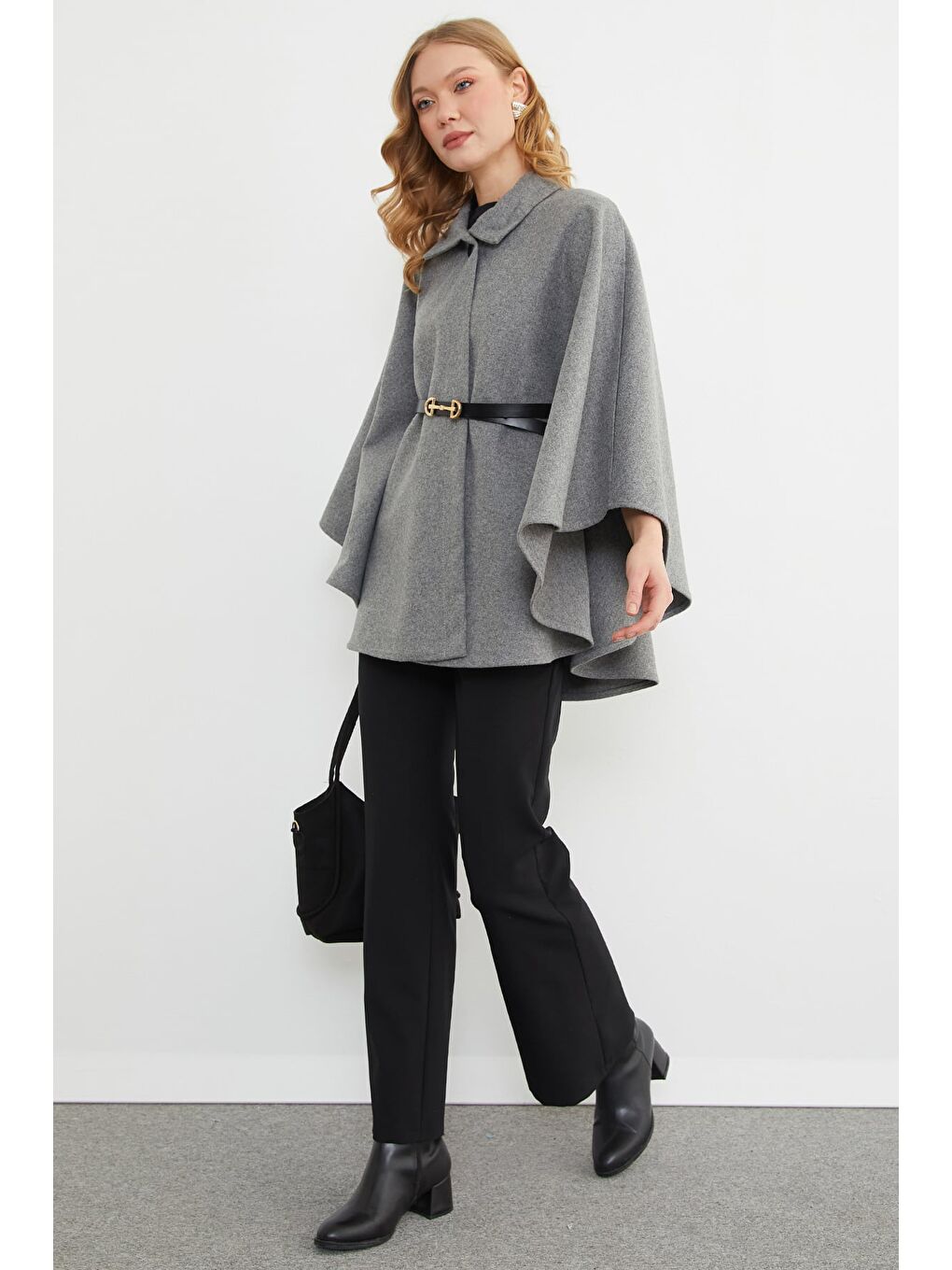 Antrasit Kemerli Polo Yaka Kaşe Panço-3