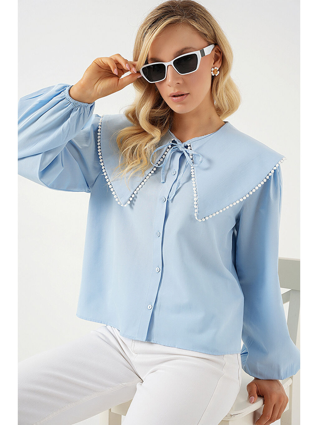 Kadın Bebe Yaka Gömlek 20314 - Mavi-3