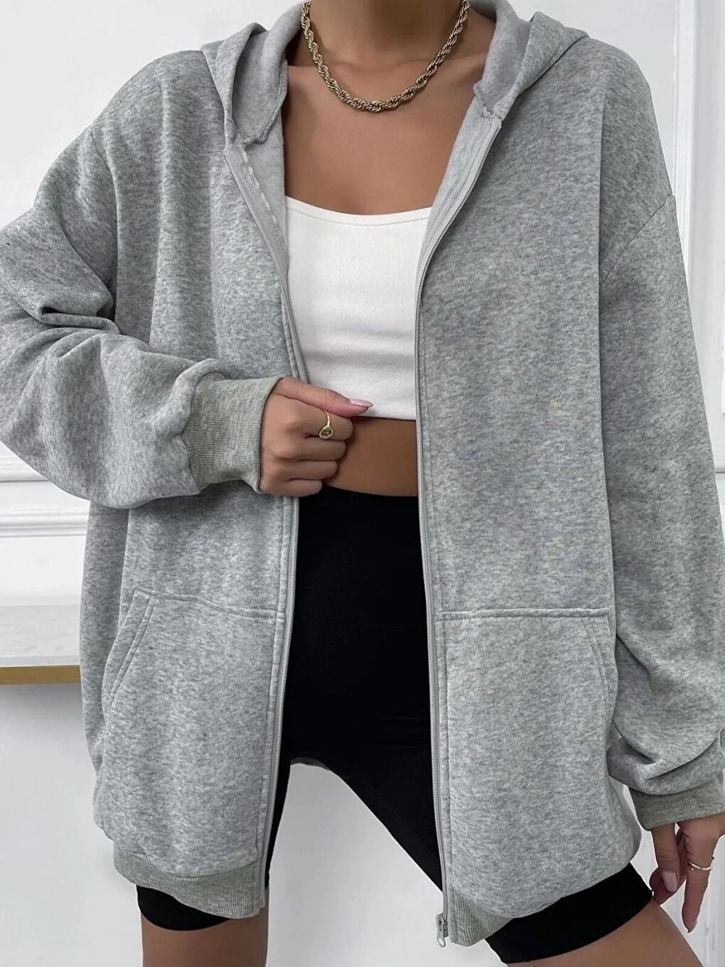 Kadın Gri Bol Kalıp Rahat Hırka