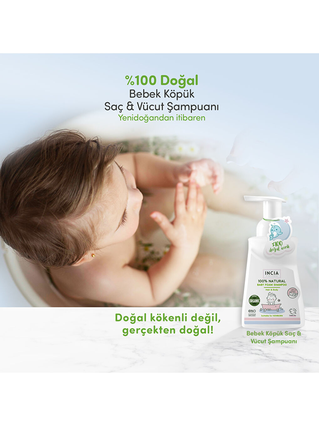 %100 Doğal Organik Sertifikalı Bebek Köpük Şampuanı Saç ve Vücut Konak Önleyici Yenidoğan 200 ml-4