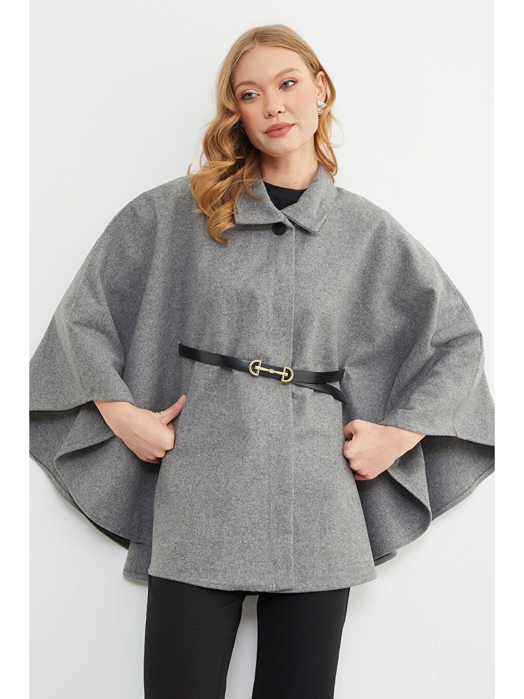 Antrasit Kemerli Polo Yaka Kaşe Panço-4