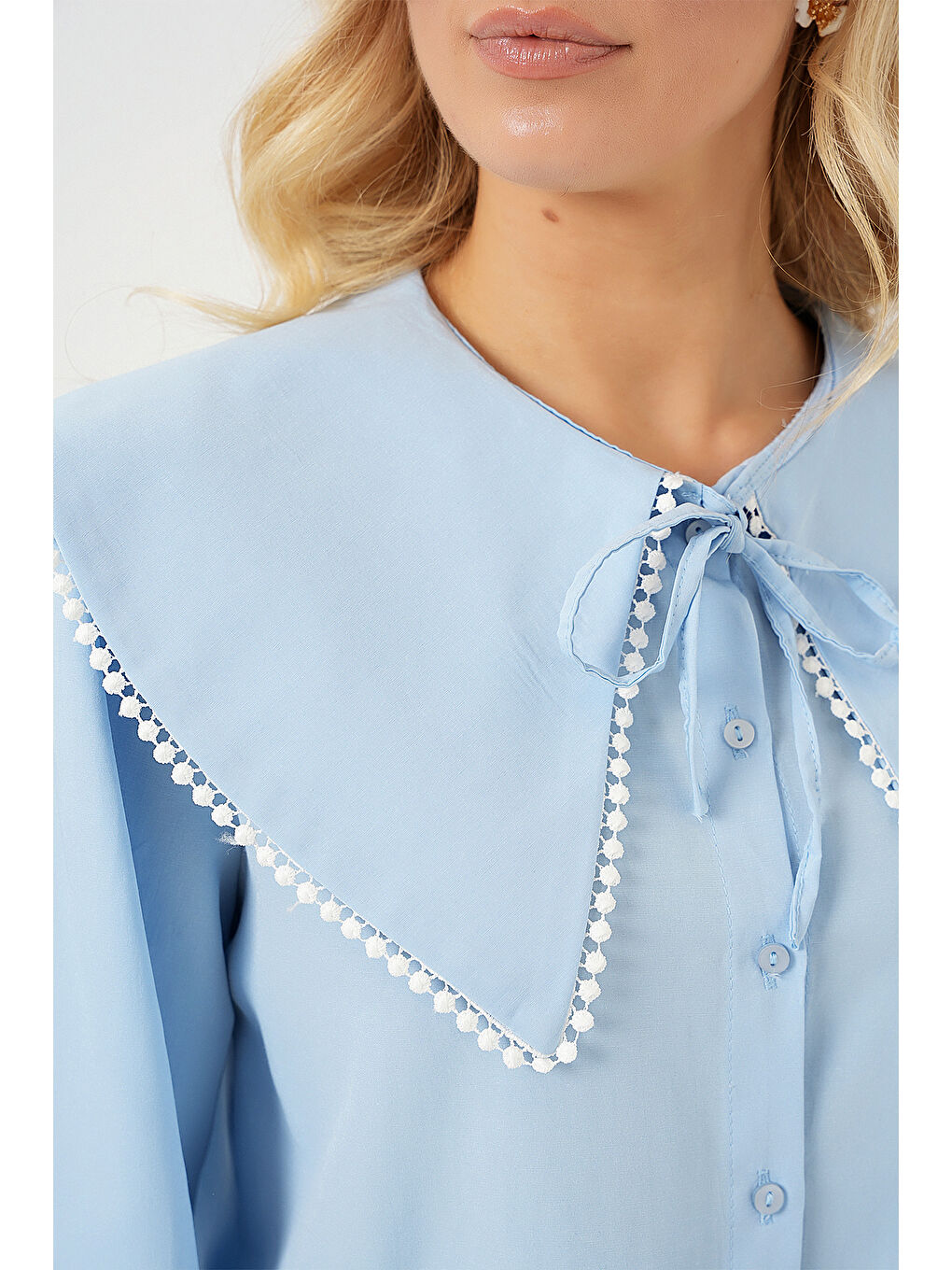 Kadın Bebe Yaka Gömlek 20314 - Mavi-4