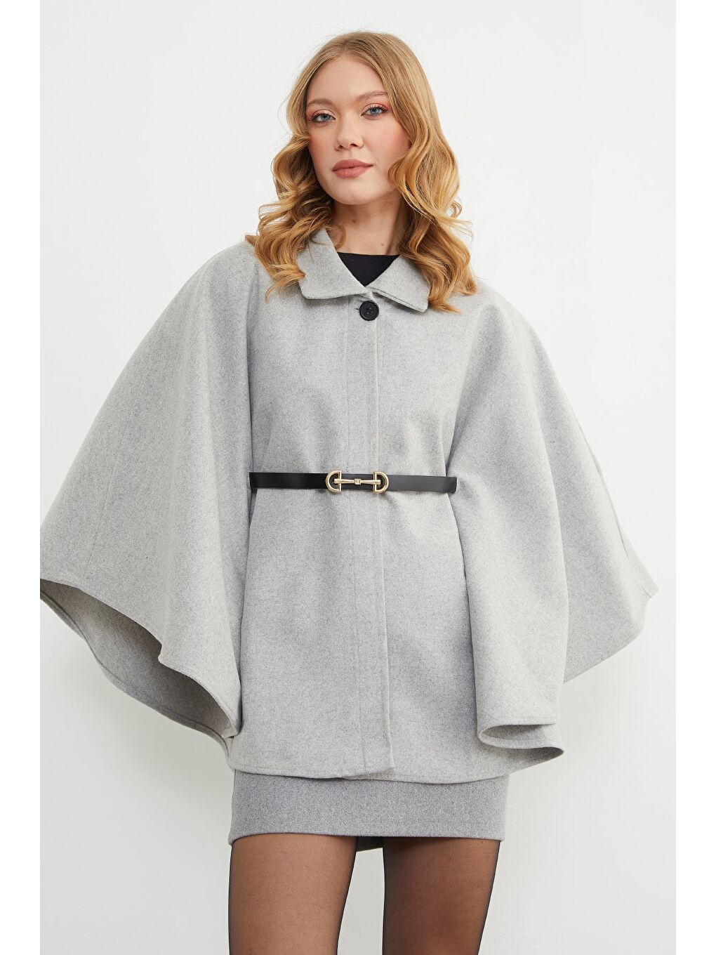 Gri Kemerli Polo Yaka Kaşe Panço-4