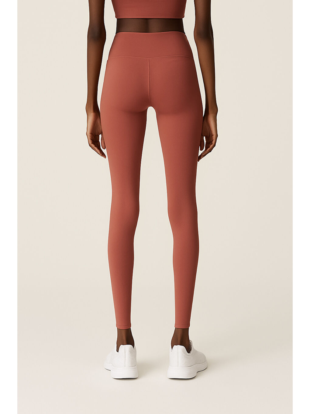 Kahverengi Kadın Yüksek Bel Toparlayıcı Tam Boy Spor Tayt-2