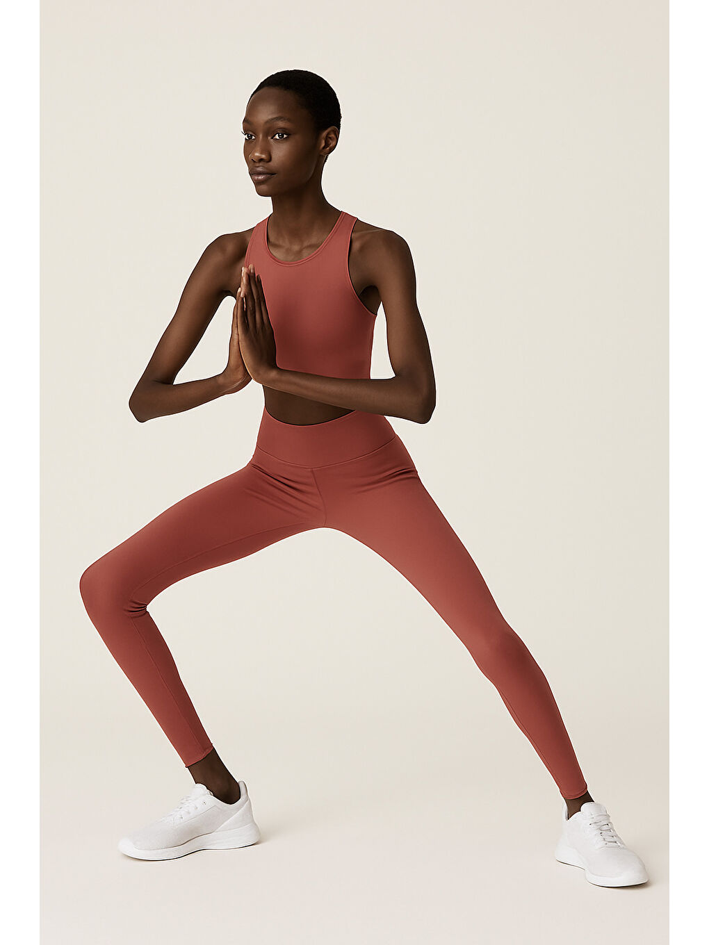 Kahverengi Kadın Yüksek Bel Toparlayıcı Tam Boy Spor Tayt-3