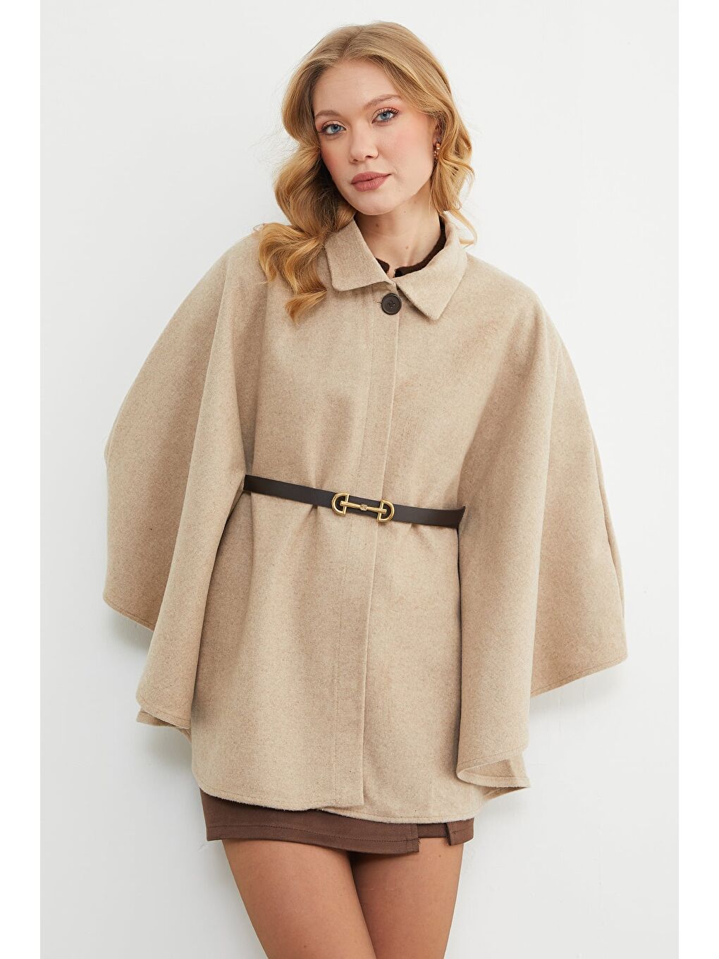 Bej Kemerli Polo Yaka Kaşe Panço-1