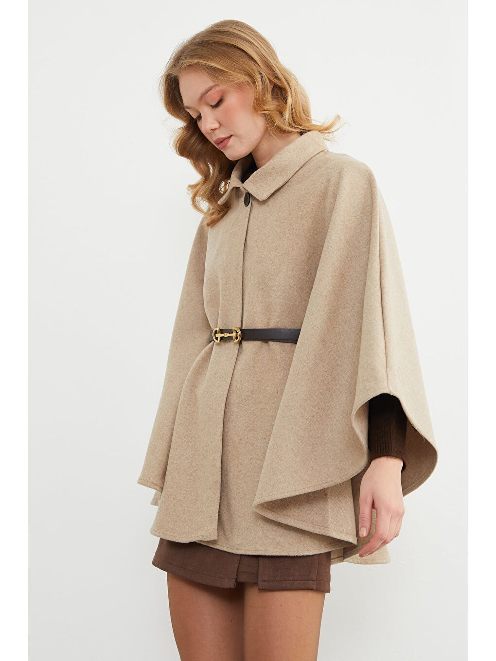 Bej Kemerli Polo Yaka Kaşe Panço-2