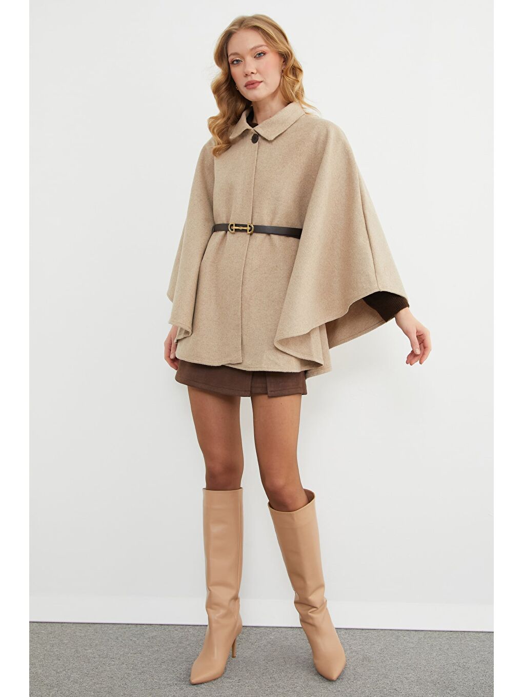 Bej Kemerli Polo Yaka Kaşe Panço-4