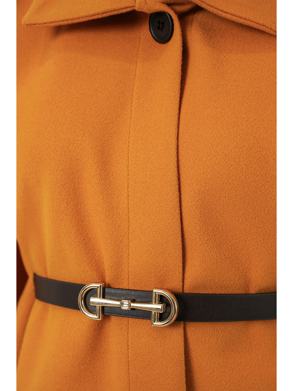 Sarı Kadın Kemerli Kaşe Panço 9170 - Hardal-4