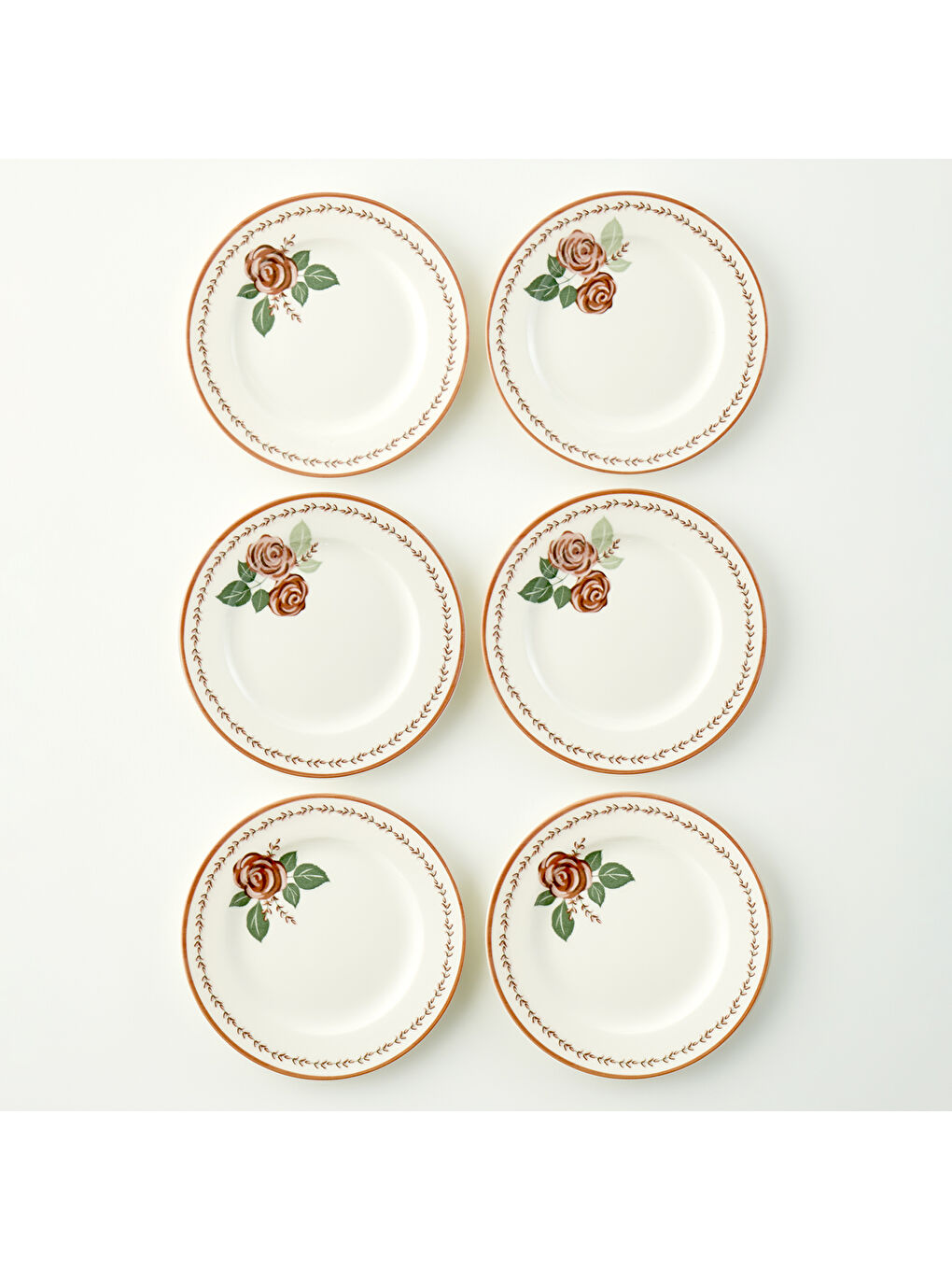 Karışık Rose 6'lı Porselen Pasta Tabağı Seti (21 cm)