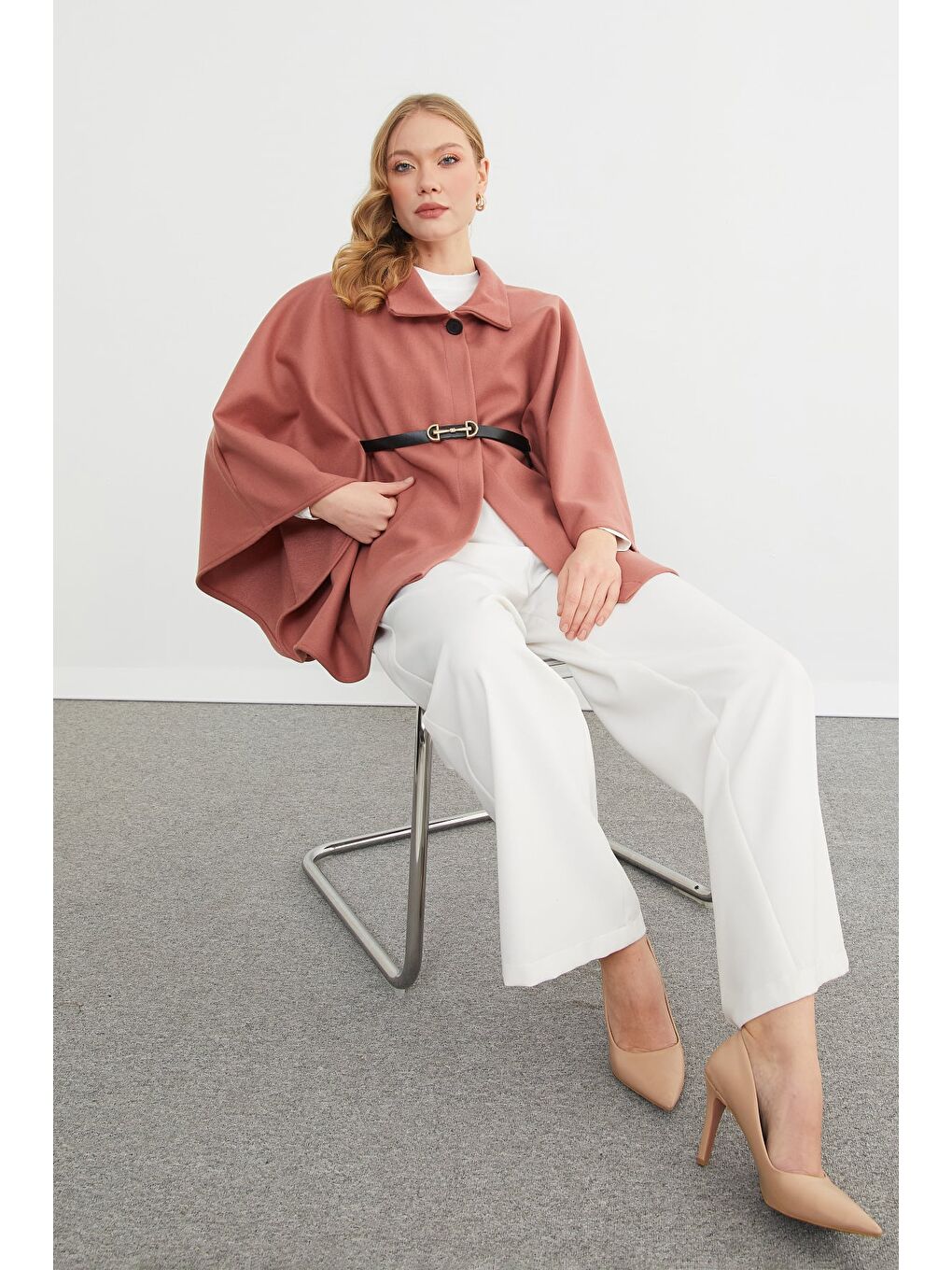 Pembe Kemerli Polo Yaka Kaşe Panço-2