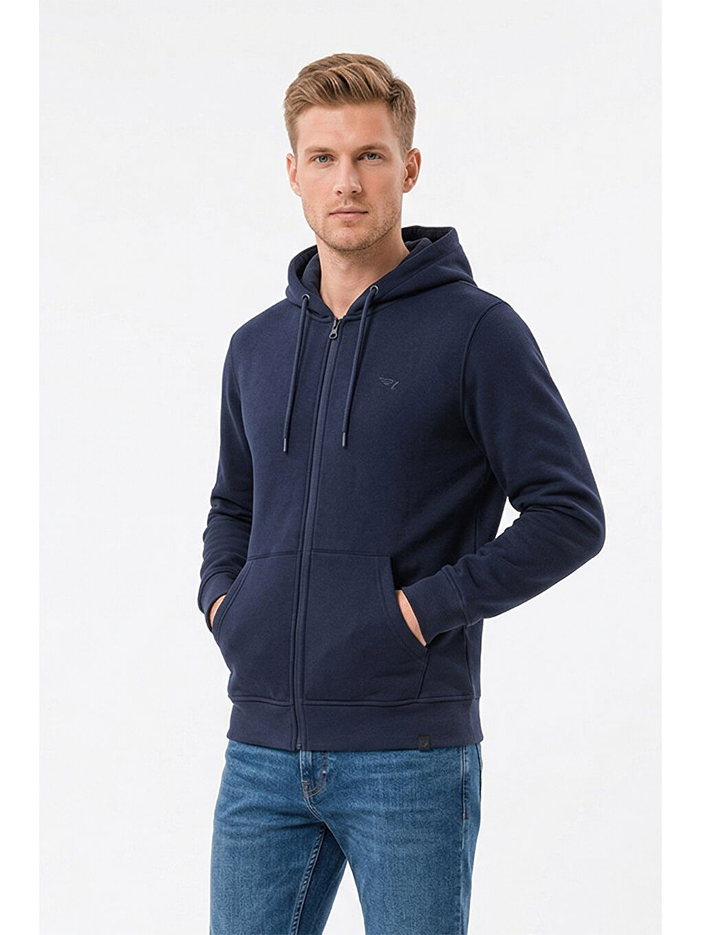 Erkek İçi Şardonlu Kapüşonlu Sweatshirt 7095 Lacivert-1