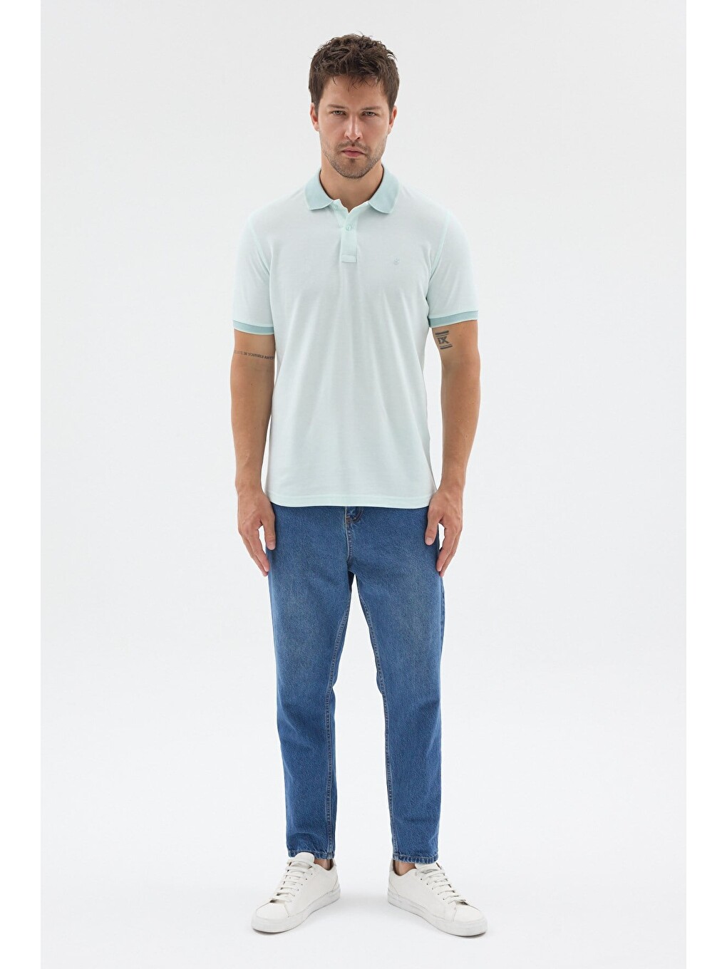 Turkuaz Yeşil Polo Yaka Pike Kısa Kol Slim Fit %100 Pamuk Tişört 1011260171-1