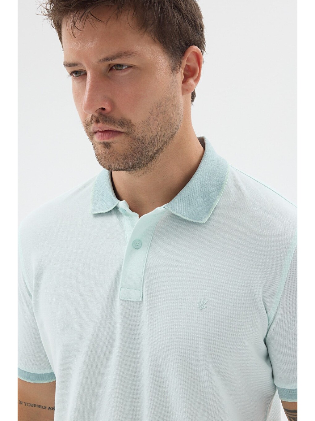 Turkuaz Yeşil Polo Yaka Pike Kısa Kol Slim Fit %100 Pamuk Tişört 1011260171-3