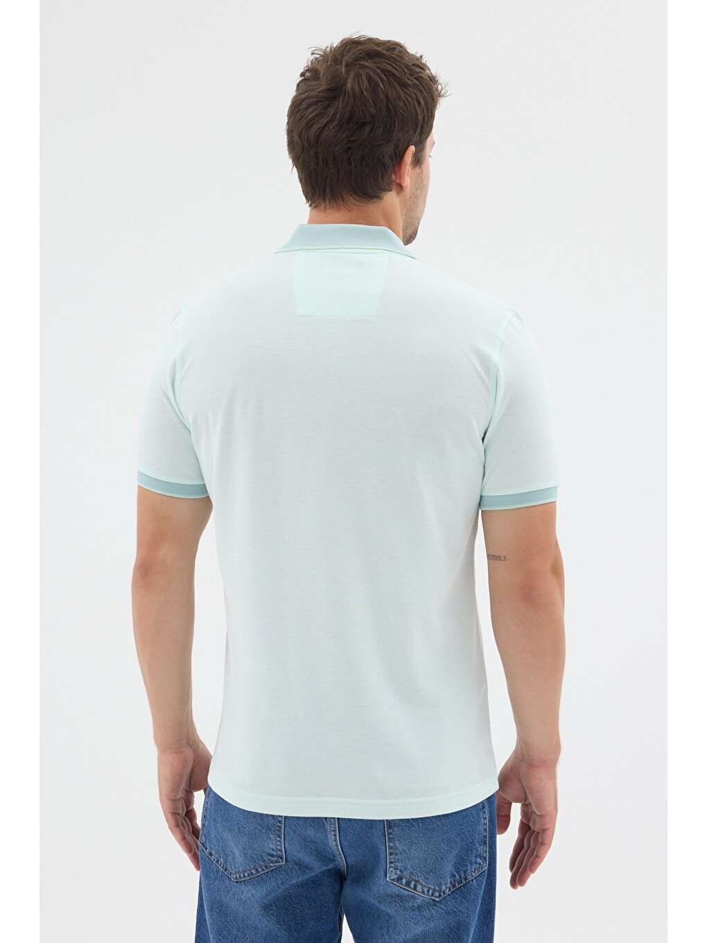 Turkuaz Yeşil Polo Yaka Pike Kısa Kol Slim Fit %100 Pamuk Tişört 1011260171-4